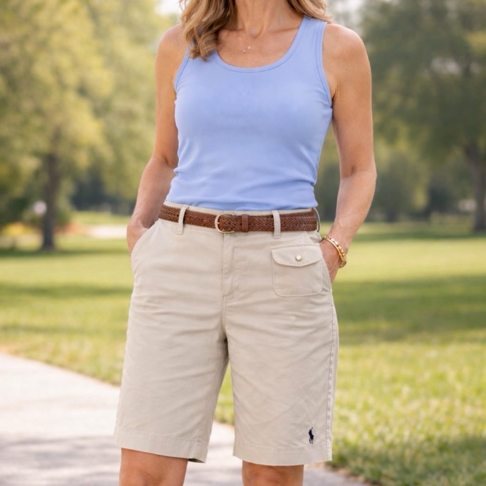 Women's Beige Polo Ralph Lauren Knee Length Shorts